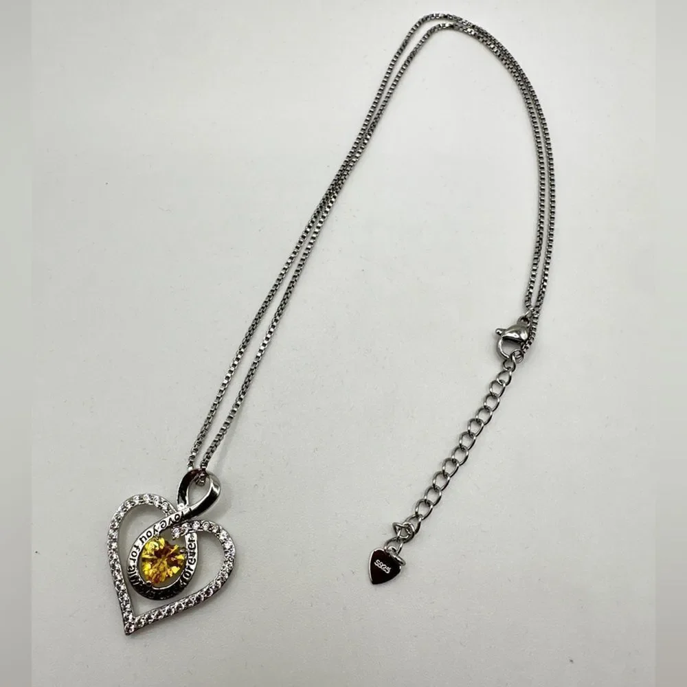 NIB, Redbee Brand 18kt GP/WG, 925 heart and yellow cz necklace!‎